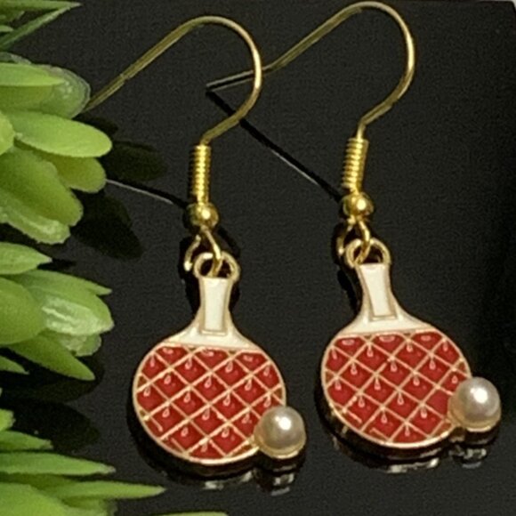 Ping Pong Earrings, Sports Earrings, Ping Pong Paddle, Gift Idea, Silly Earring - Picture 1 of 6